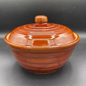 Monmouth Pottery Brown Ribbed Glazed Casserole Dish and Lid